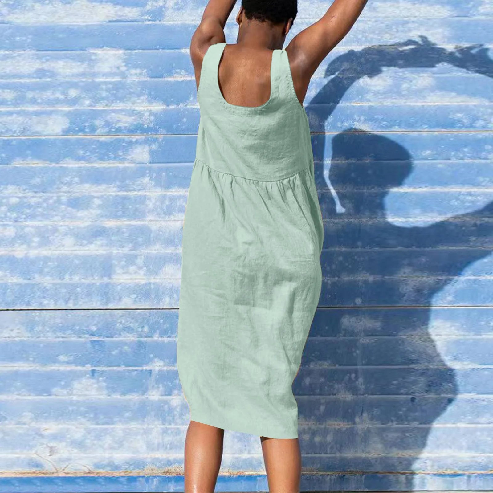 Boho Cotton Linen Sleeveless Dress For Women Summer Holiday