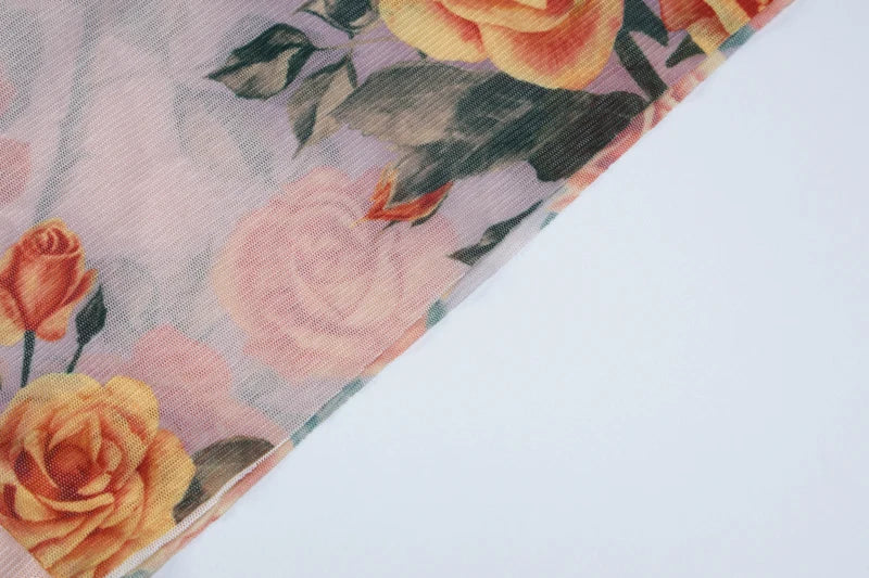 Sheer Mesh Floral Maxi Dress Long Sleeve Beachwear