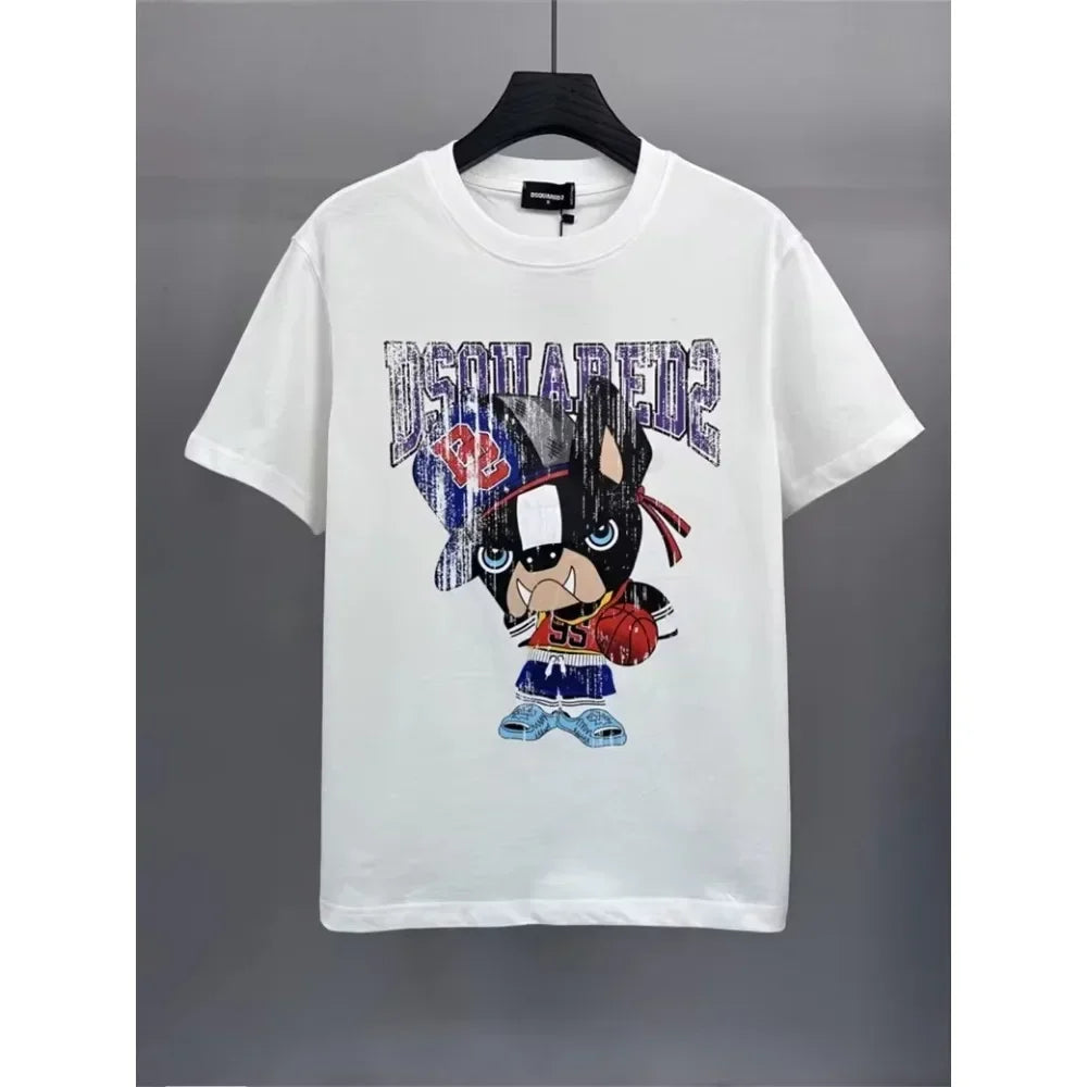 Y2K Summer Trend Loose Fit Cartoon Dog Print T-Shirt for Men in Large Size Streetwear