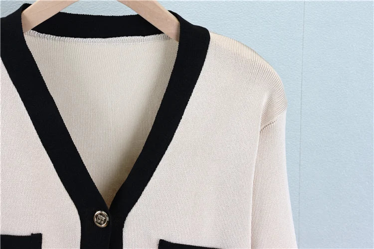 Women's Knitting V-Neck Cardigan and Wide Leg Pants 2-Piece Sweater Suit for Autumn and Winter Fashion