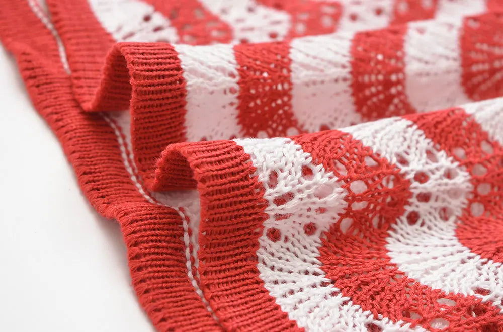 Women's Striped Knit Midi Dress With Front Button O Neck