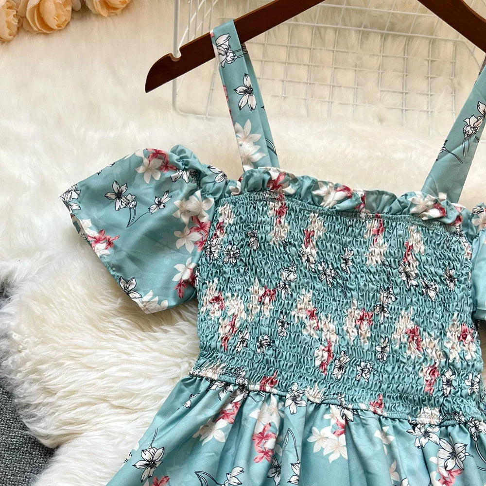 Floral Print Off Shoulder Summer Beach Dress For Women
