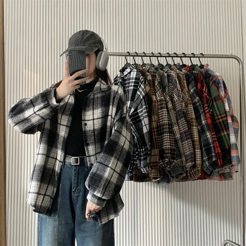 Women's Oversized Plaid Flannel Shacket Button Down Long Sleeve Check Shirt Jacket Cozy Fall Winter Layering Top