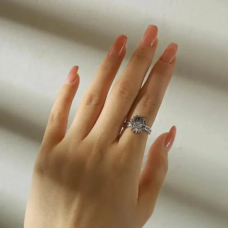 925 Sterling Silver Crown Love Heart Moon Engagement Ring for Women Luxury Jewelry