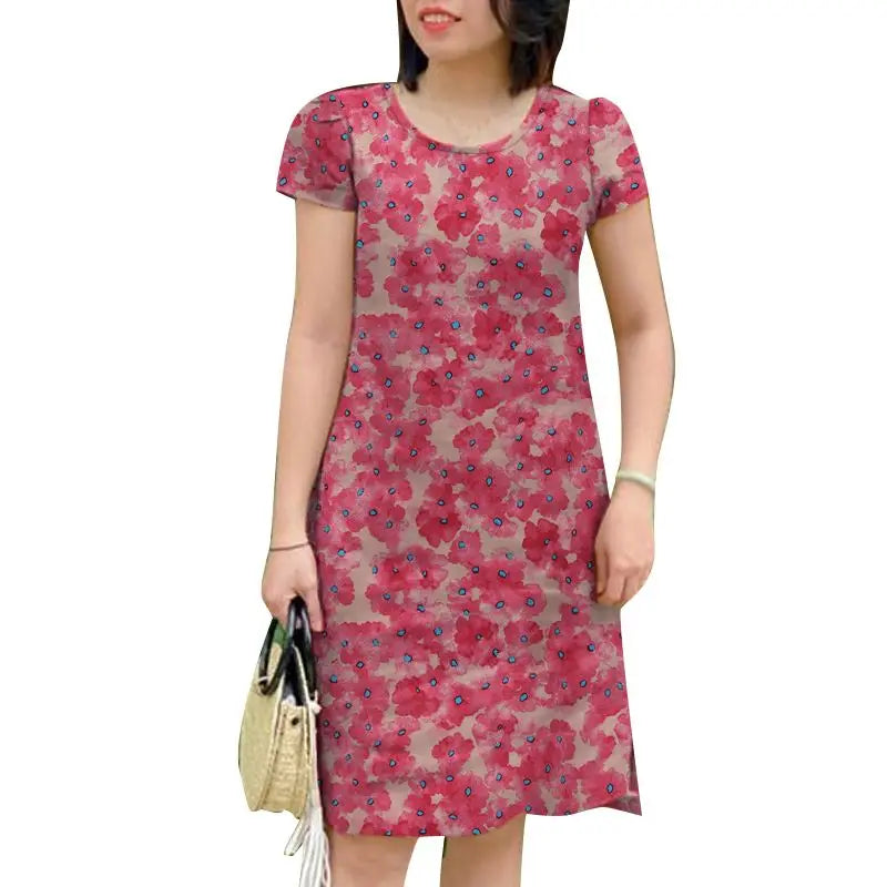 Boho Floral Print Knee Length Dress For Women With Pockets