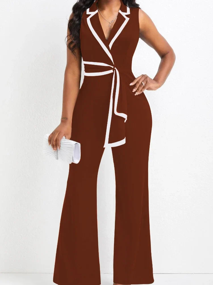 Women's Elegant Sleeveless V Neck Overalls Jumpsuit Full Length Wide Leg Pants Office Casual Summer Outfit