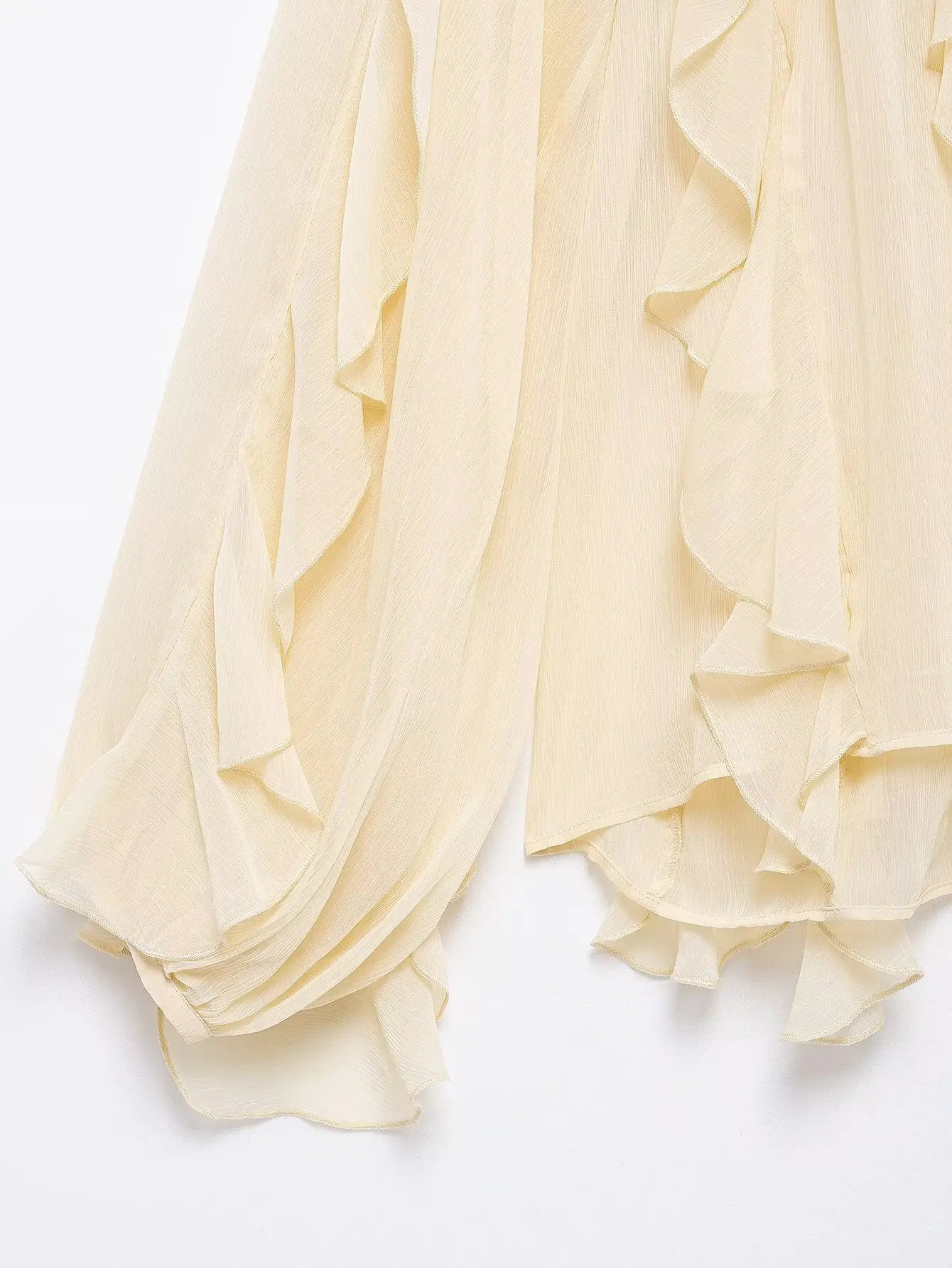 Semi-Sheer Ruffle V-Neck Blouse for Women Long Sleeve Button-Up Lightweight Spring Summer Top