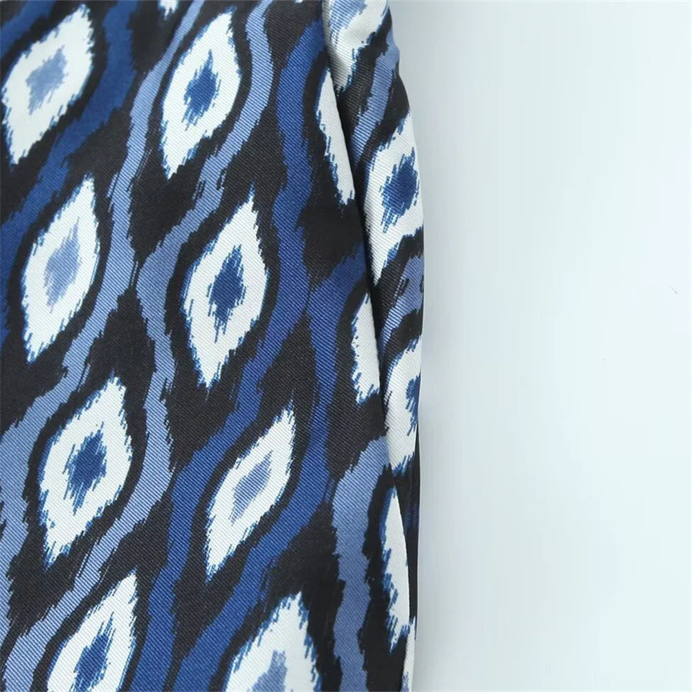 Women's Geometric Pattern Printed Shirt and Pants Set with Long Sleeve Top and Stylish Trousers