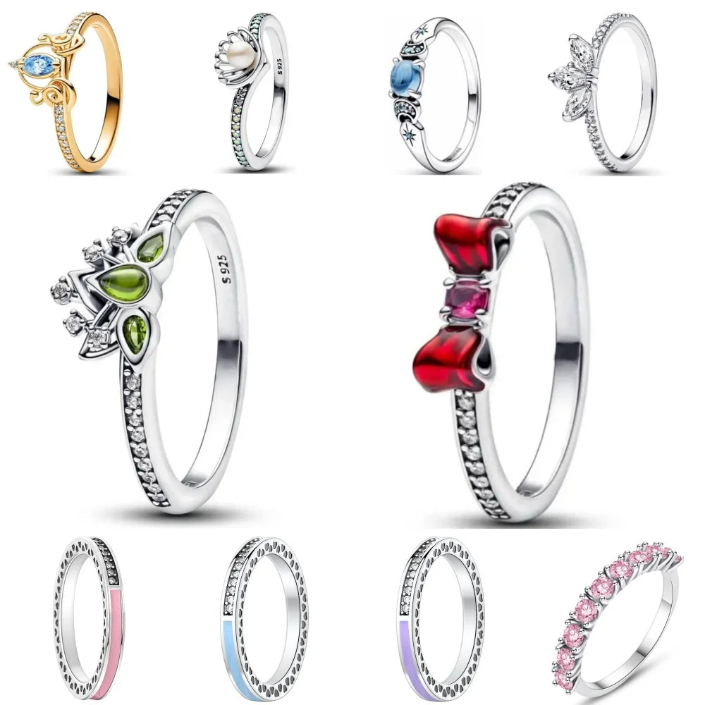 925 Sterling Silver Fashion Ring with Green Stone and Red Enamel Bow for Women Wedding Jewelry