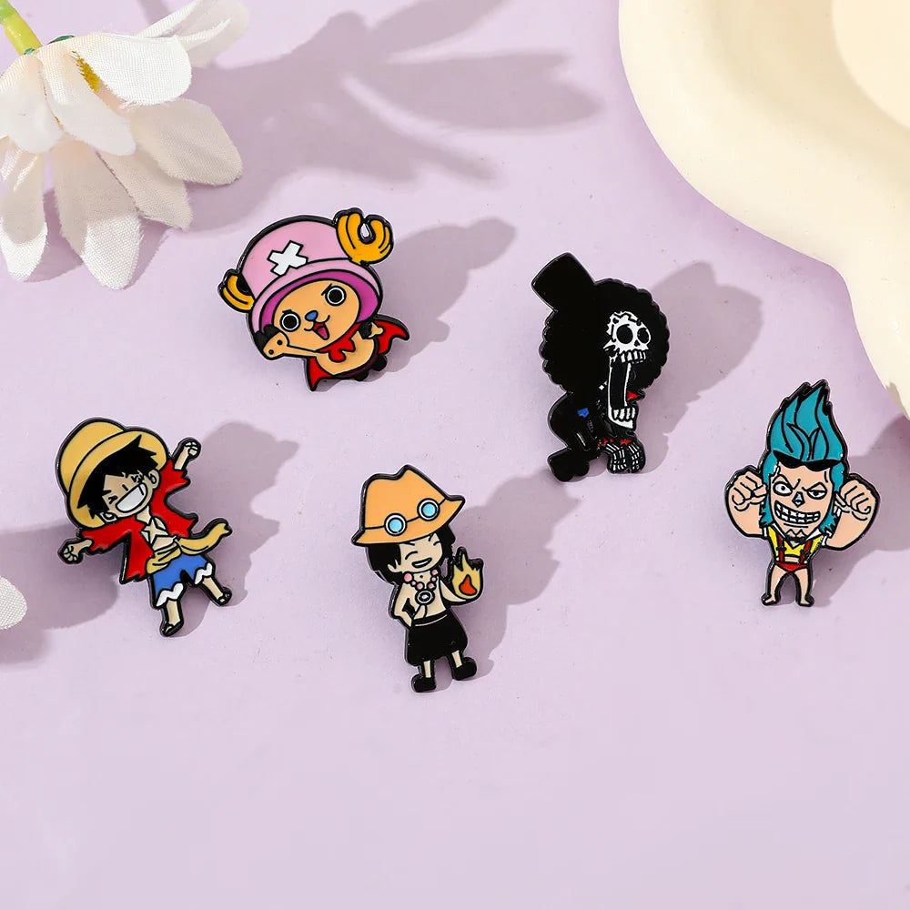 5 Pcs Cartoon Monkey Enamel Pin Set Featuring Luffy and Tony Chopper Brooches for Backpack Accessories