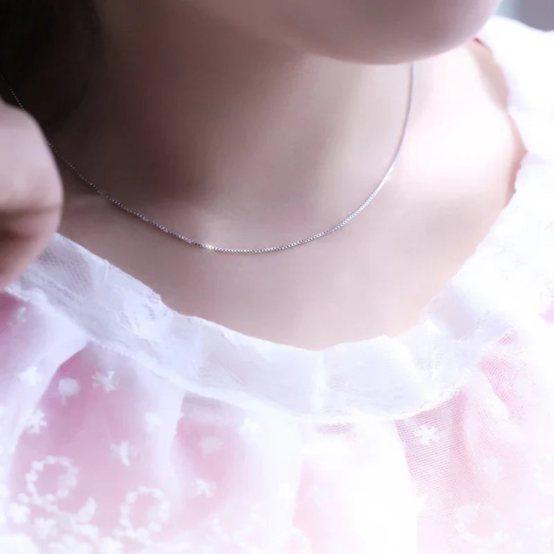 925 Sterling Silver Box Chain Necklace for Women and Children 40cm 0.8mm DIY Jewelry