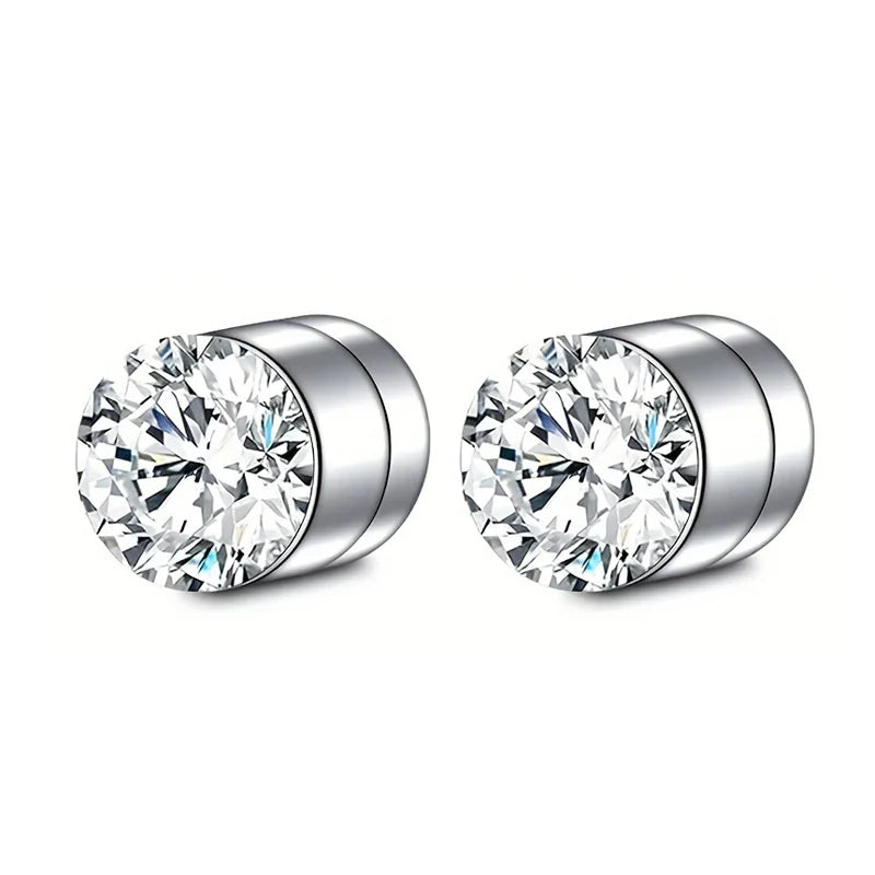 Crystal Magnetic Ear Stud Clip Earrings for Men and Women Non Piercing Punk Round Zircon Jewelry