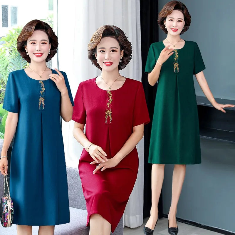 Embroidered Midi Dress for Women Vintage Style Casual Party