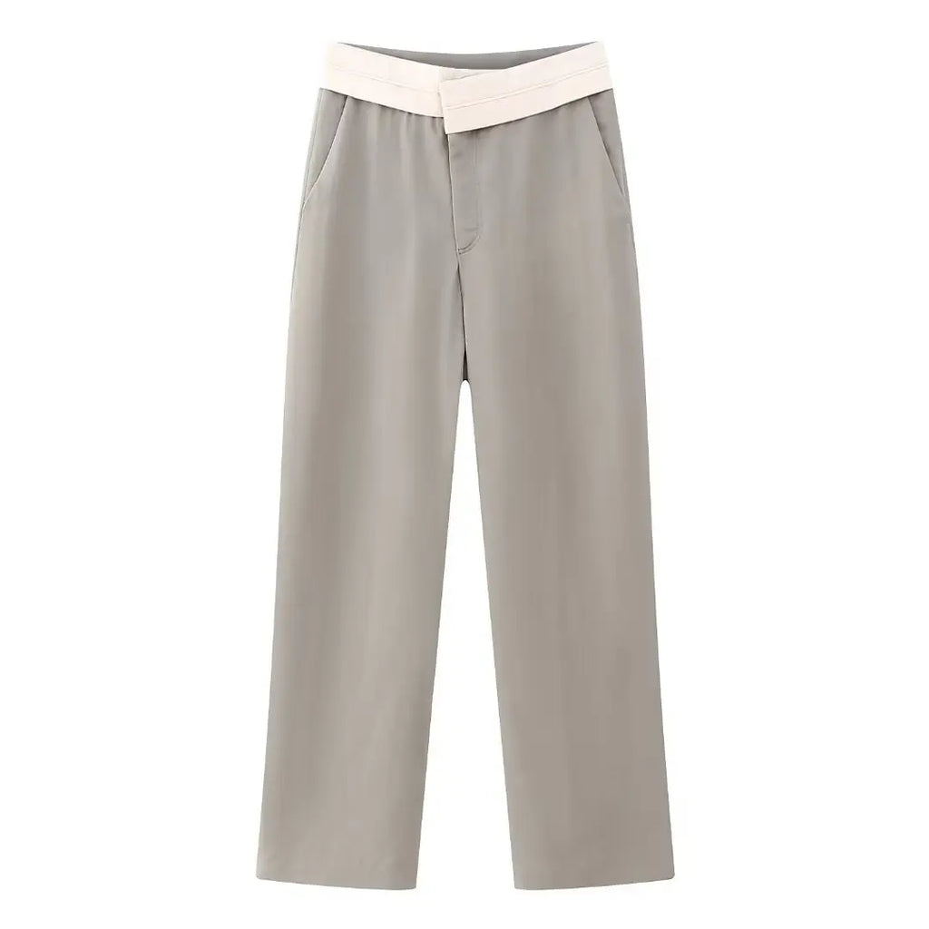 Women's Solid Grey Two Piece Set with Sleeveless Asymmetrical Vest and High Waist Wide Leg Trousers Casual Outfit