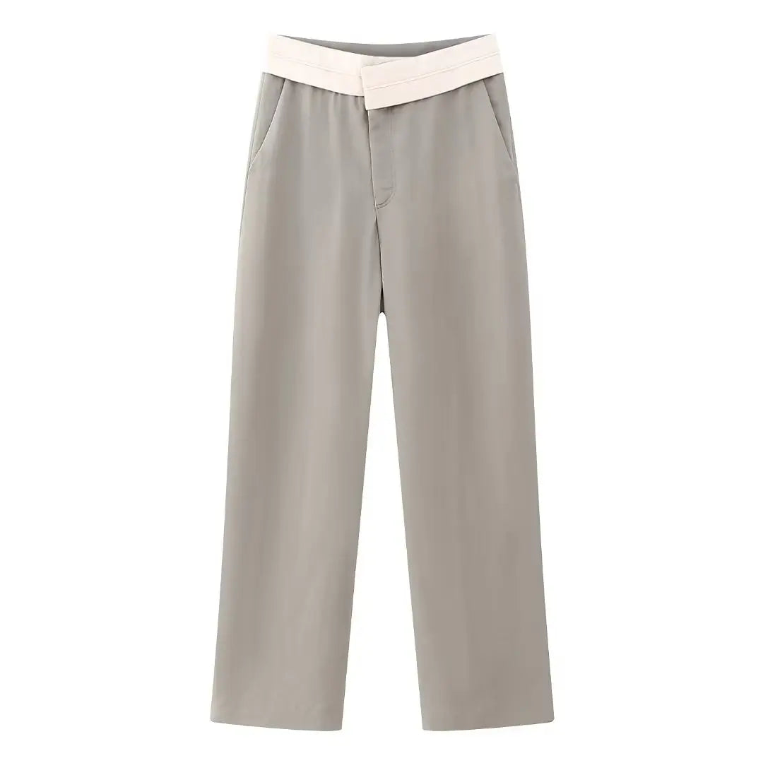 Women's Solid Grey Two Piece Set with Sleeveless Asymmetrical Vest and High Waist Wide Leg Trousers Casual Outfit