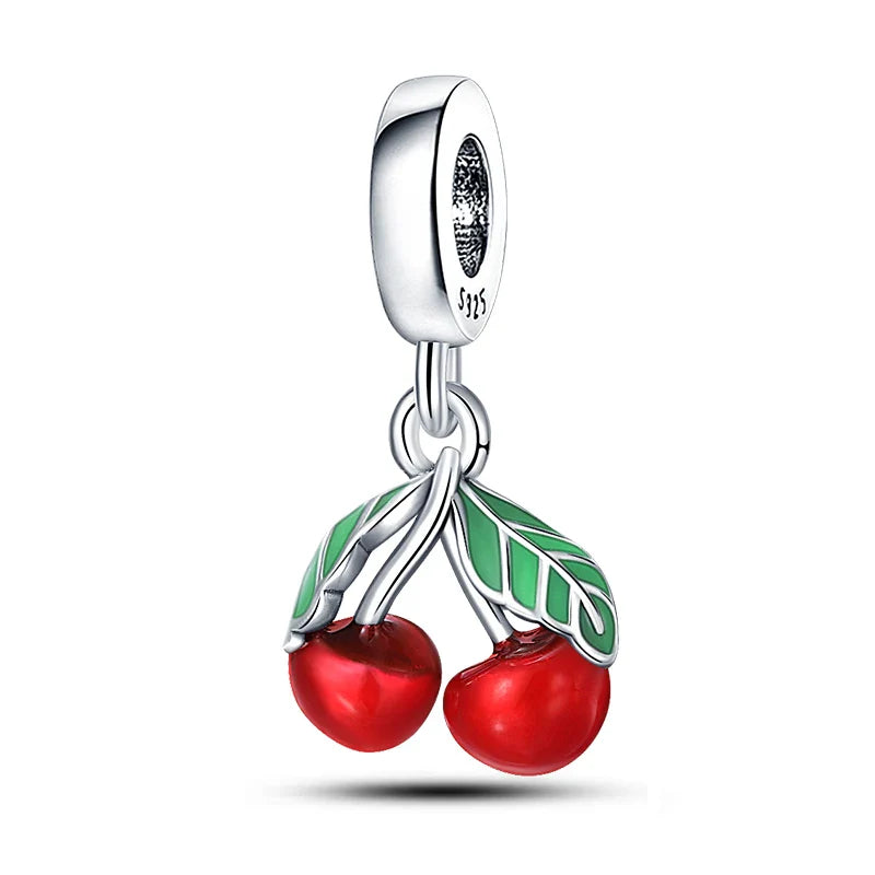 925 Silver Red Charms Beads for DIY Jewelry Bracelets Featuring Strawberry Ladybird and Lipstick Design