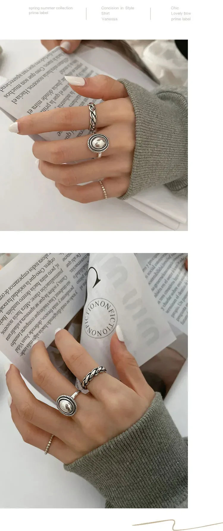 925 Sterling Silver Couples Rings Vintage Twist Design Geometric Thai Jewelry