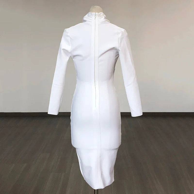 Colorful Deep V Bandage Dress Long Sleeve Bodycon Dress