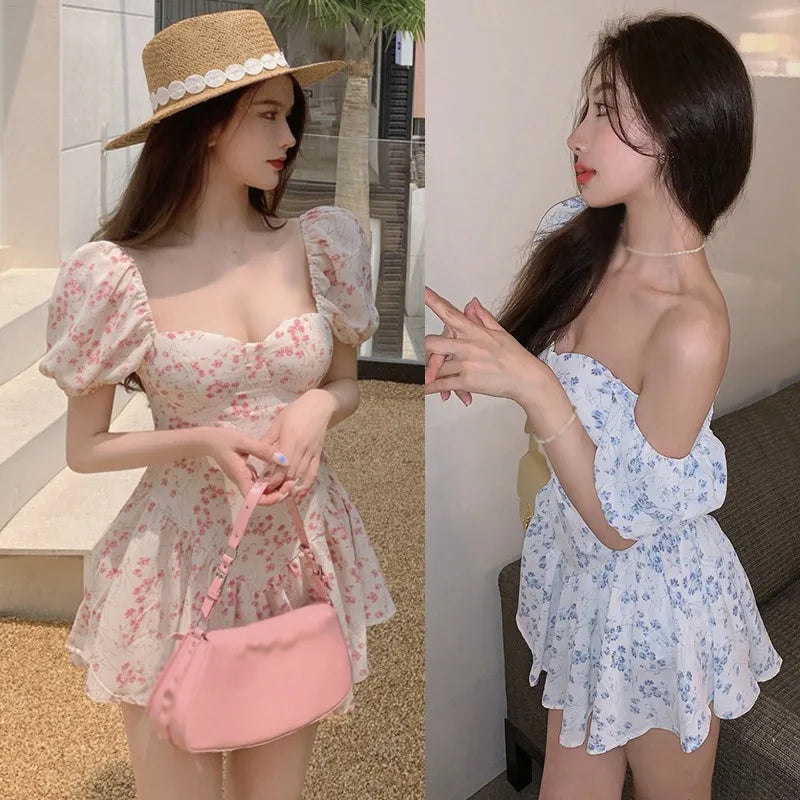 Floral Summer Dress For Women High Waist Off Shoulder