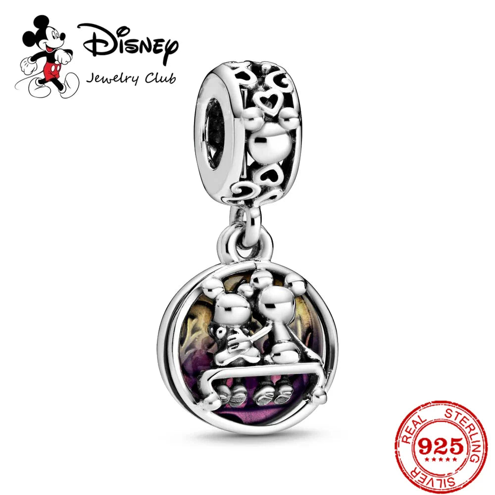 925 Sterling Silver Mickey Minnie Charm Beaded Fit Snake Bracelet DIY Ladies Jewelry