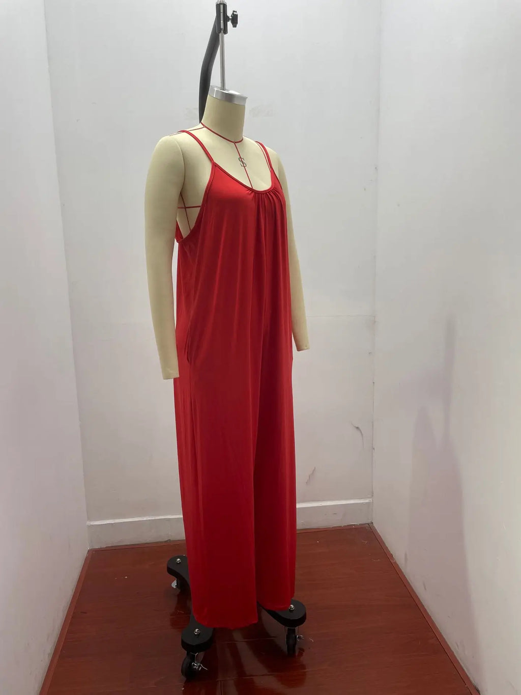 Women's Summer Strap Jumpsuit with Solid Color Design and Convenient Side Pockets Casual Lightweight Romper