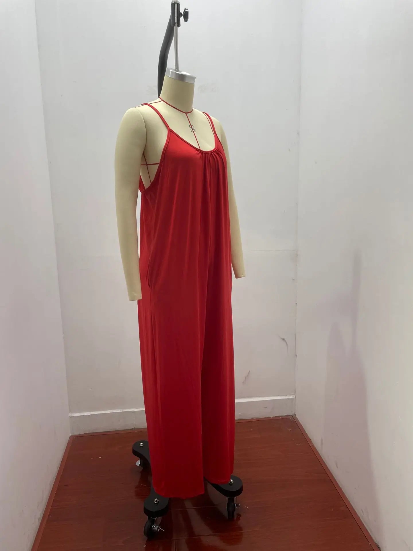 Women's Summer Strap Jumpsuit with Solid Color Design and Convenient Side Pockets Casual Lightweight Romper