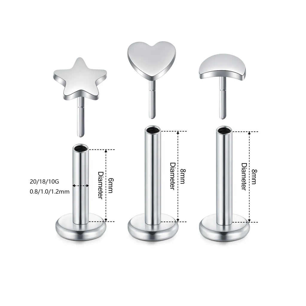 Lip Piercing Body Jewelry Stud Earrings in Silver and Gold Trendy Star Moon Design for Women