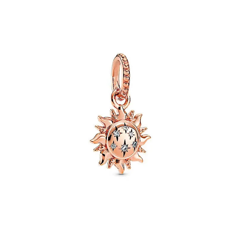 Plated Rose Gold Sparkling Pink Hot Air Balloon and Heart Charm Bead for Silver 925 Bracelet DIY Jewelry