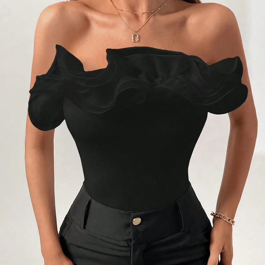 Women's Organza Layered Ribbed Jumpsuit with Decorative Textured Design and Elegant Niche Style Top