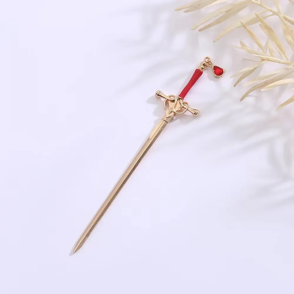 Chinese Style Ruby Hairpin for Women Punk Hair Stick Ponytail Accessory