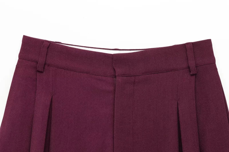 Women Spring Casual Suit Set Jacket and Pleated Trousers