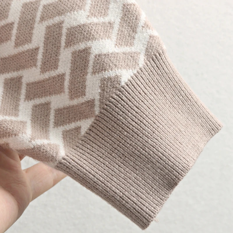 Jacquard Knit Sweater Dress With Belt Elegant Pleated Maxi