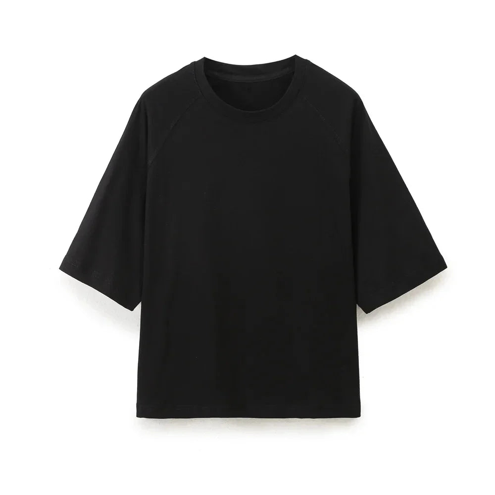 Women Casual Sport Pant Suit Set with Vintage Solid Short Sleeve T-Shirt and Drawstring Jogging Pants