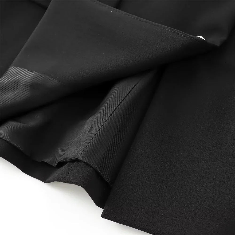 Casual Women's Long Sleeve Round Neck Suit Coat with High Waist Trumpet Pants Set