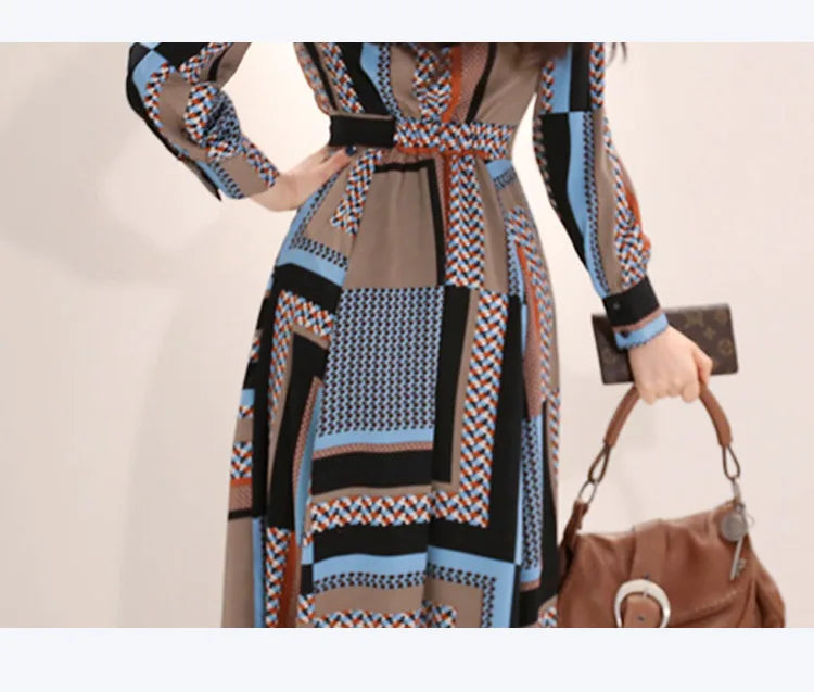 Vintage Print Long Shirt Dress For Women Ankle Length