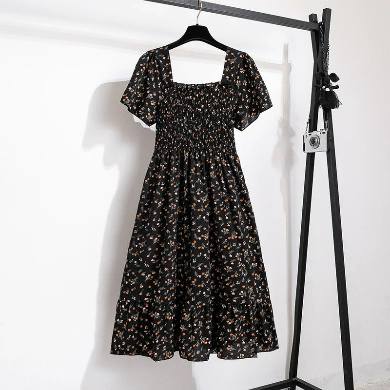 Floral Chiffon Midi Dress Printed For Women Short Sleeve