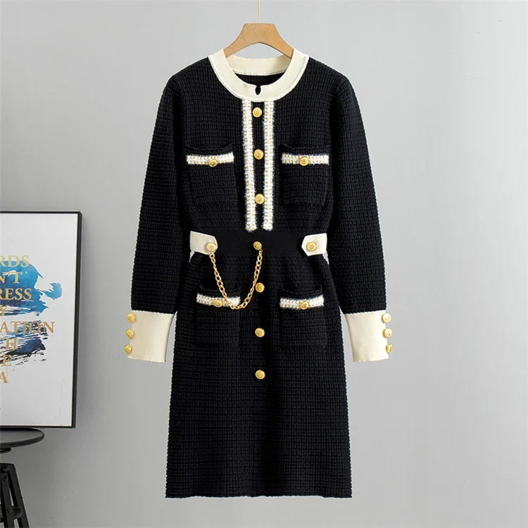 Elegant O Neck Knitted Dress for Women Autumn Slimming