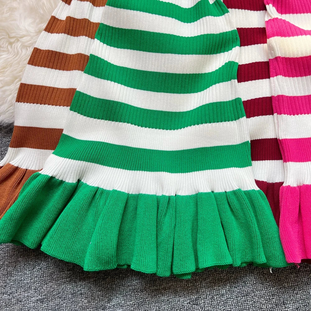 Ruffled Striped Knit Mini Dress For Summer Party Look