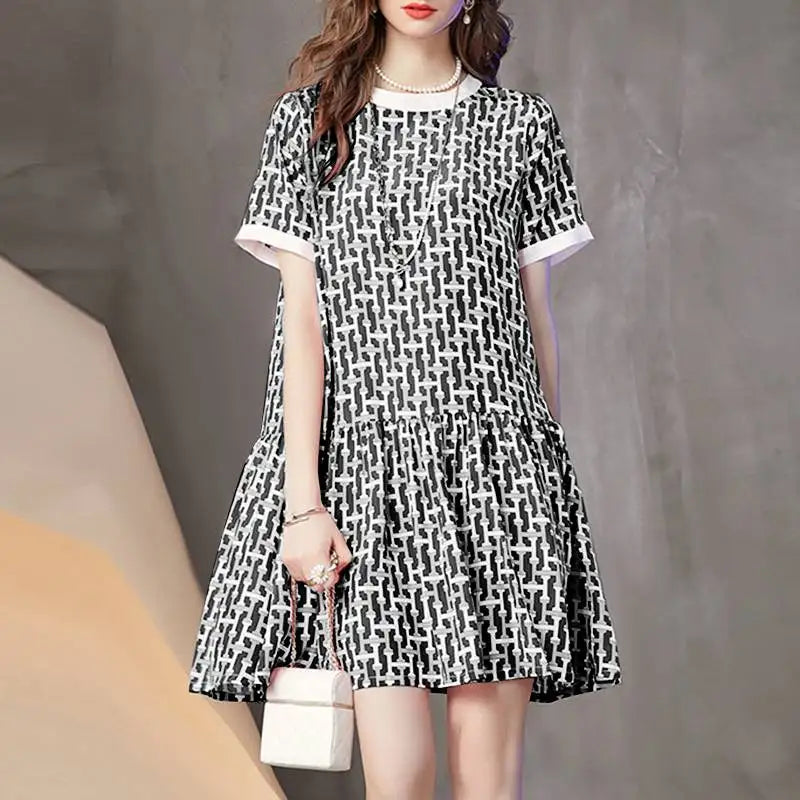 Boho Printed Sundress Knee Length Short Sleeve Dress