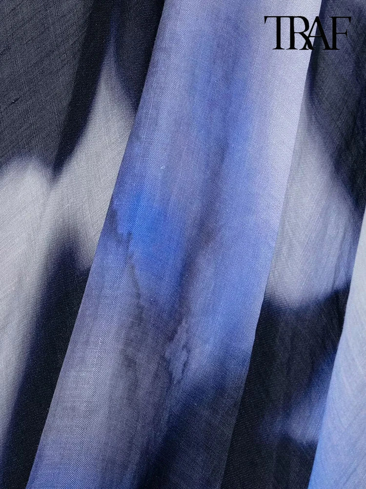 Elegant Tie Dye Print Halter Dress for Beach Vacation