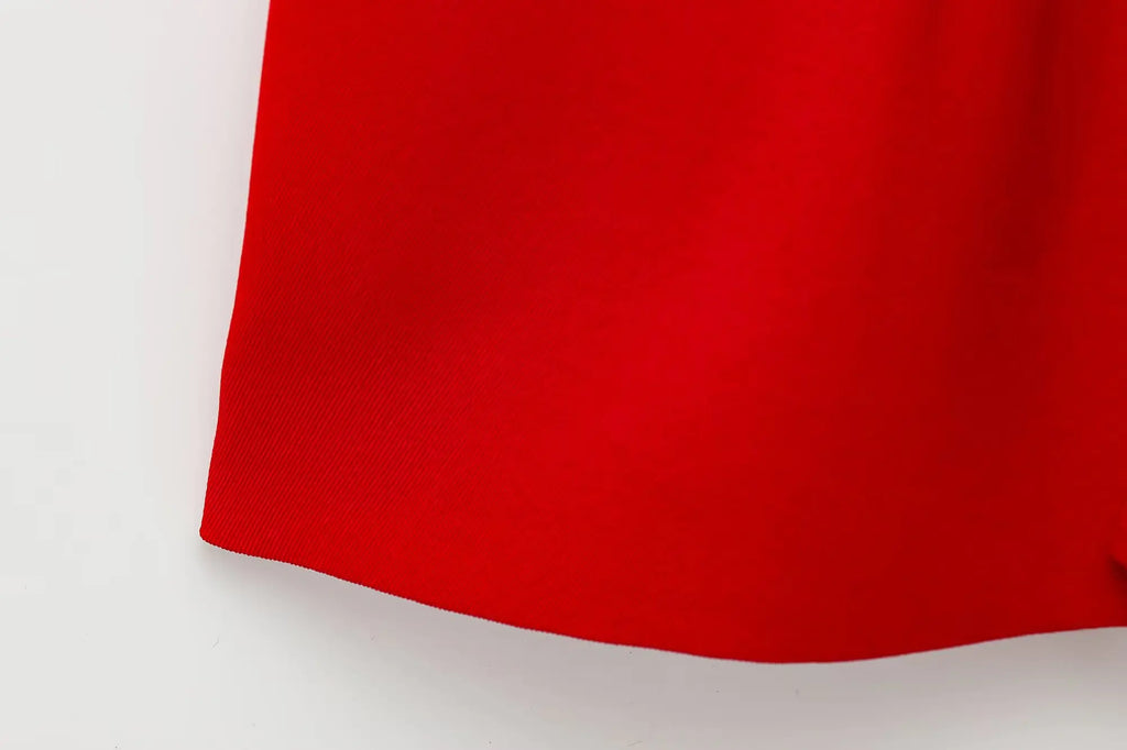 Fashionable Red Vest and Flared Pants Suit for Women with Belt, Versatile and Simple Temperament Outfits