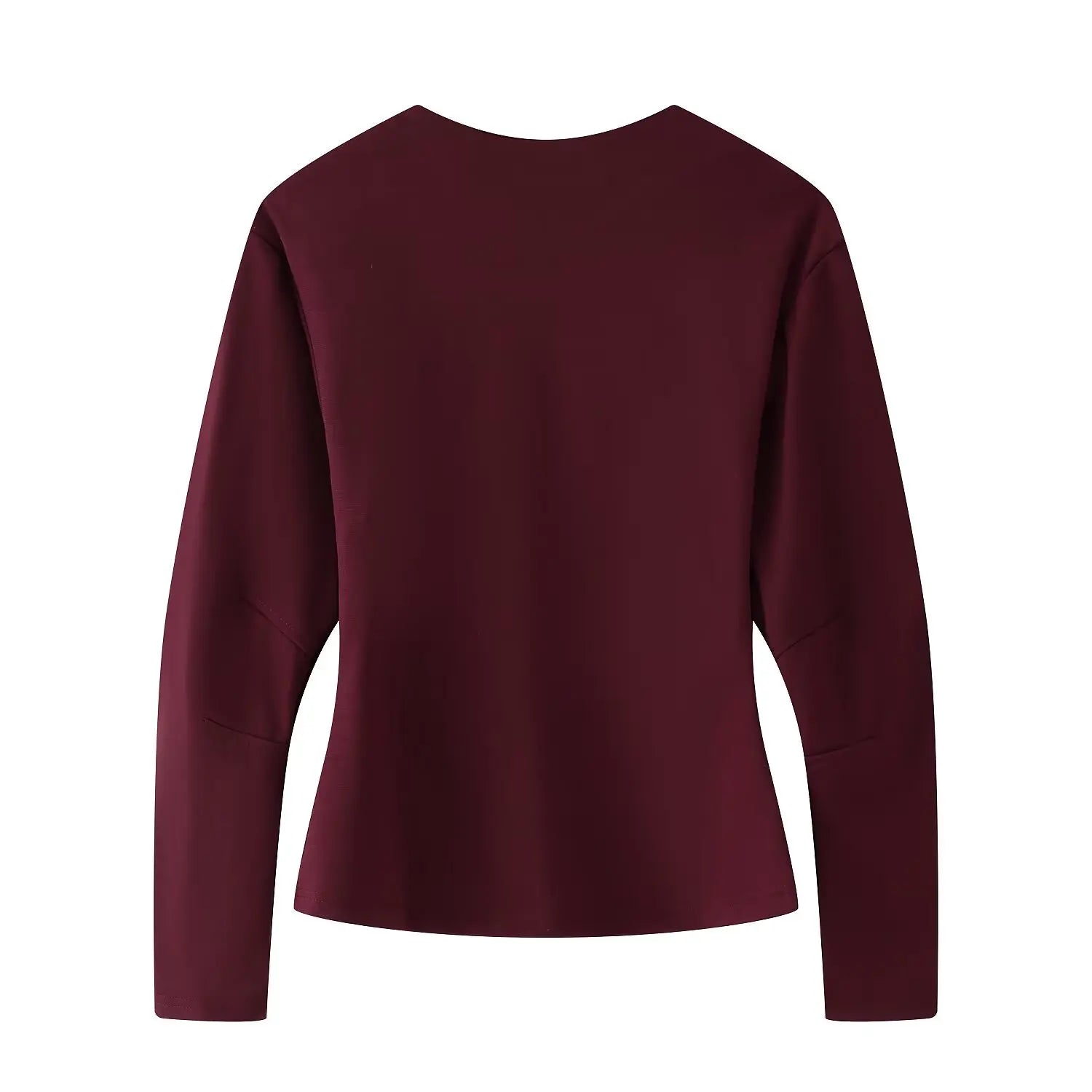 Casual Chic Red Women Elastic Two-Piece Set Long Sleeve Slim O Neck Top with High Waist Wide Leg Pants Stylish Spring Summer Outfit