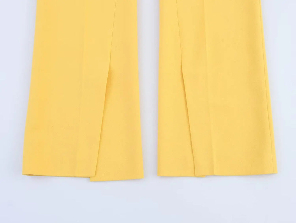 Women's Casual Chic Suit with Lapel Jacket and High Waist Flared Pants for Spring and Summer