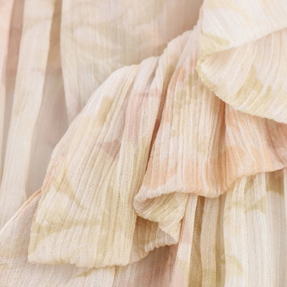 Loose Printed Blouse for Women with Pleated V-Neck Lantern Sleeves Single-Breasted Casual Pullover Shirt Chic Lightweight Spring Summer Top