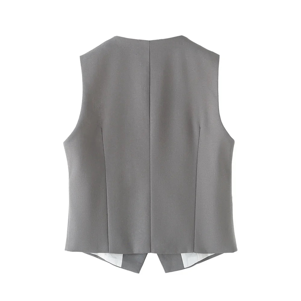 Versatile Slim Sleeveless Cotton Linen Vest and Mid-Waist Trousers Suit for Women's Commuting Style