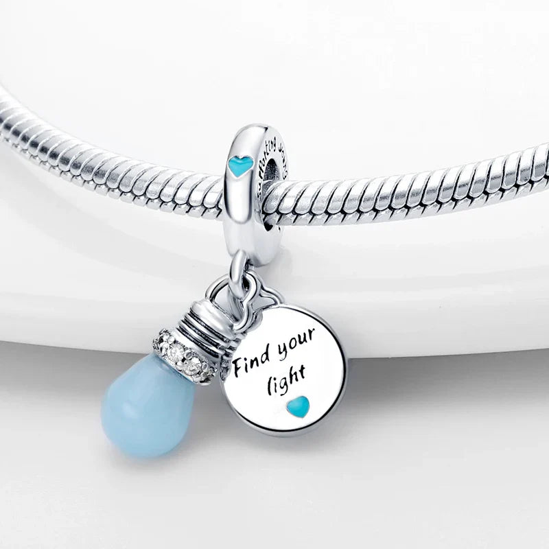 925 Sterling Silver Luminous Firefly Bulb Star Charms Pendants for DIY Bracelet Jewelry