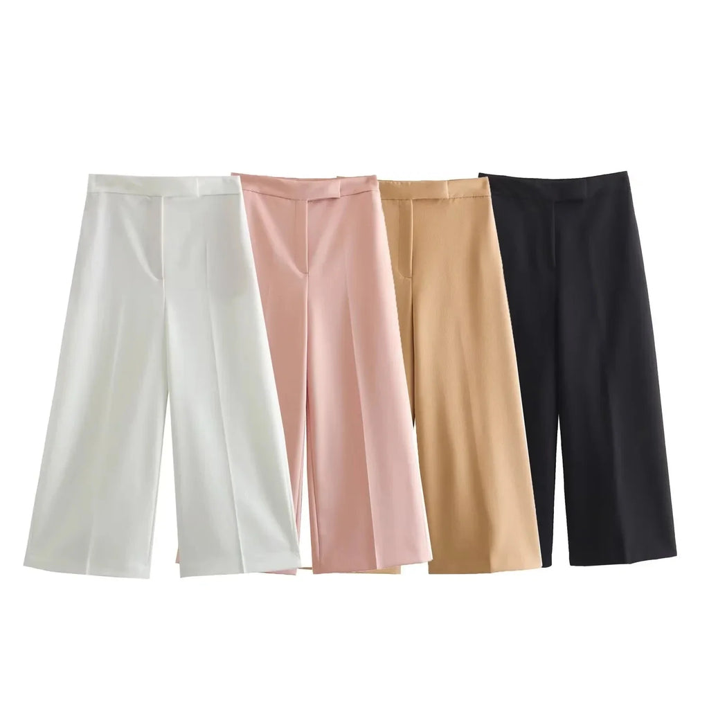 Casual Solid Color V Neck Sleeveless Single Breasted Vest With Elegant Mid Waist Wide Leg Pants Set