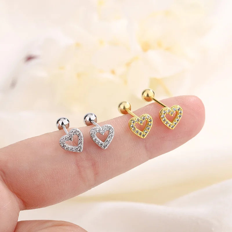 Heart Stud Earrings for Women Hypoallergenic Screw Cartilage Helix Jewelry Gifts