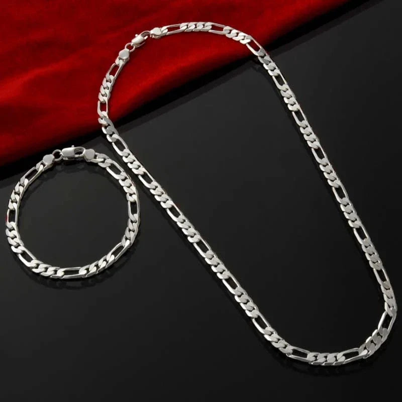 925 Silver 4MM Chain Bracelet Necklace Jewelry Set for Men and Women Perfect for Charms and Wedding Gifts