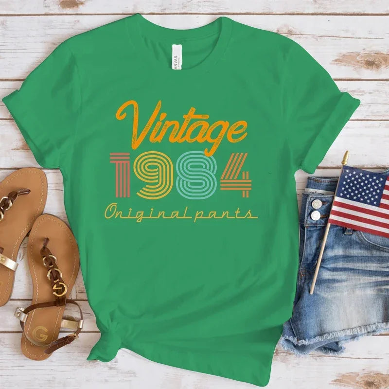 New Vintage 1984 Print T-Shirt for Women Casual Round Neck Summer Tee Loose Fit Short Sleeve